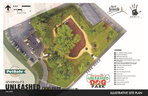 Aerial illustrative site plan of the City of Sevierville's Unleashed PetSafe Dog Park