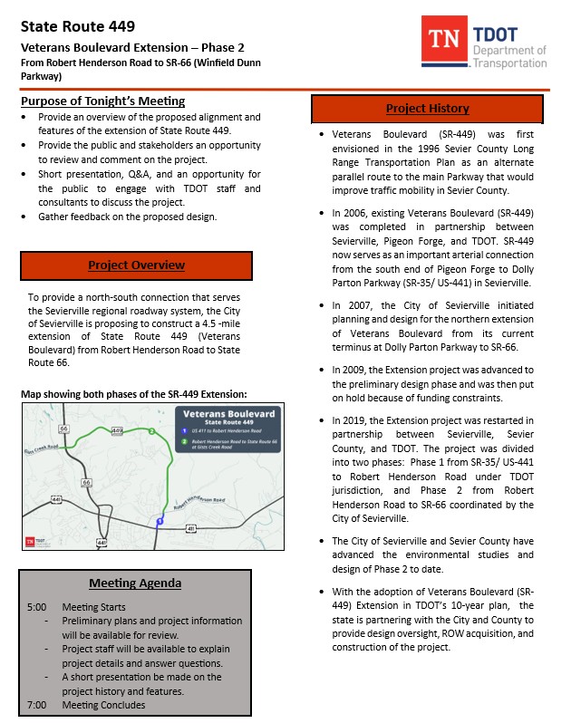 TDOT schedules January 16 public meeting regarding SR 449 (Veterans Boulevard) extension project